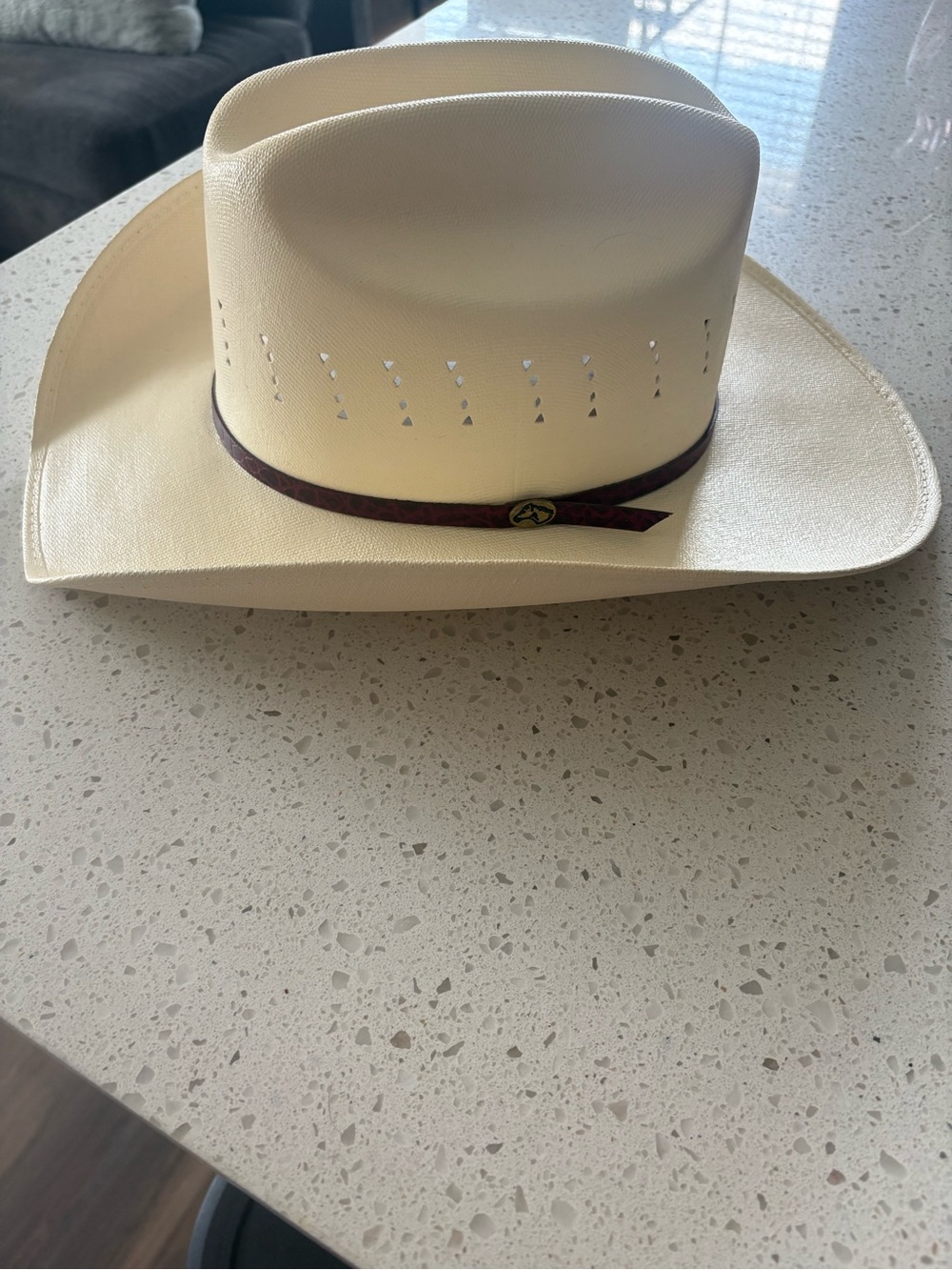 Unisex Cream Cowboy Hat with burgundy Band